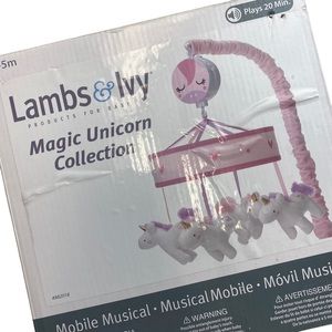 Lambs & Ivy Magic Unicorn White/Pink Musical Baby Crib Mobile Soother Toy NEW